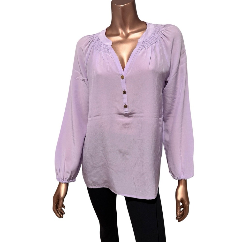 Lilly Pulitzer 100% Silk Lavender Blouse Smocked Neckline Boho Cottagecore/XS